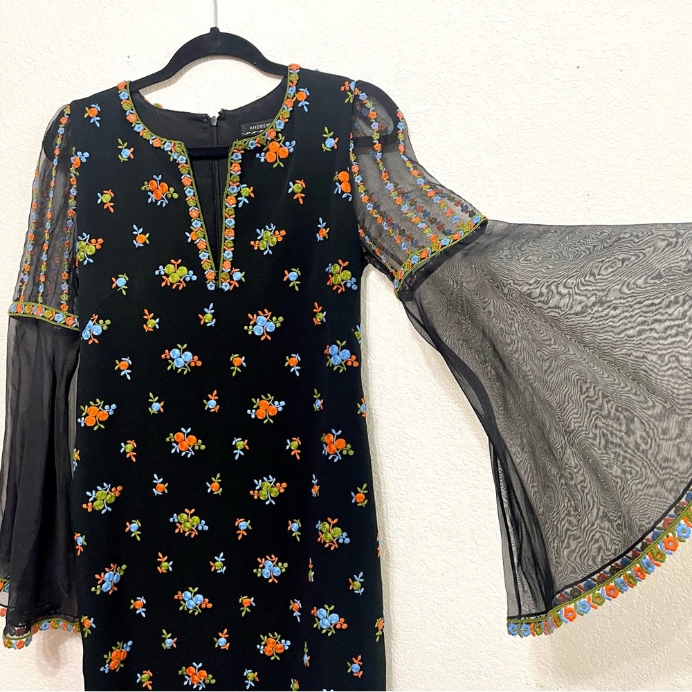 Andrew GN (French designer) size 6. Short black dress with floral embroidery